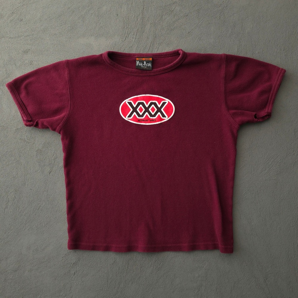 Vintage 90s Nik-Nak Amsterdam XXX Baby T-shirt OS Maroon Ripped Sleeves